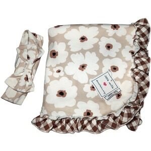 Little‎ Millie 2pc Baby Girl Brown Flower Ruffled Blanket Bow Headband Set NWT